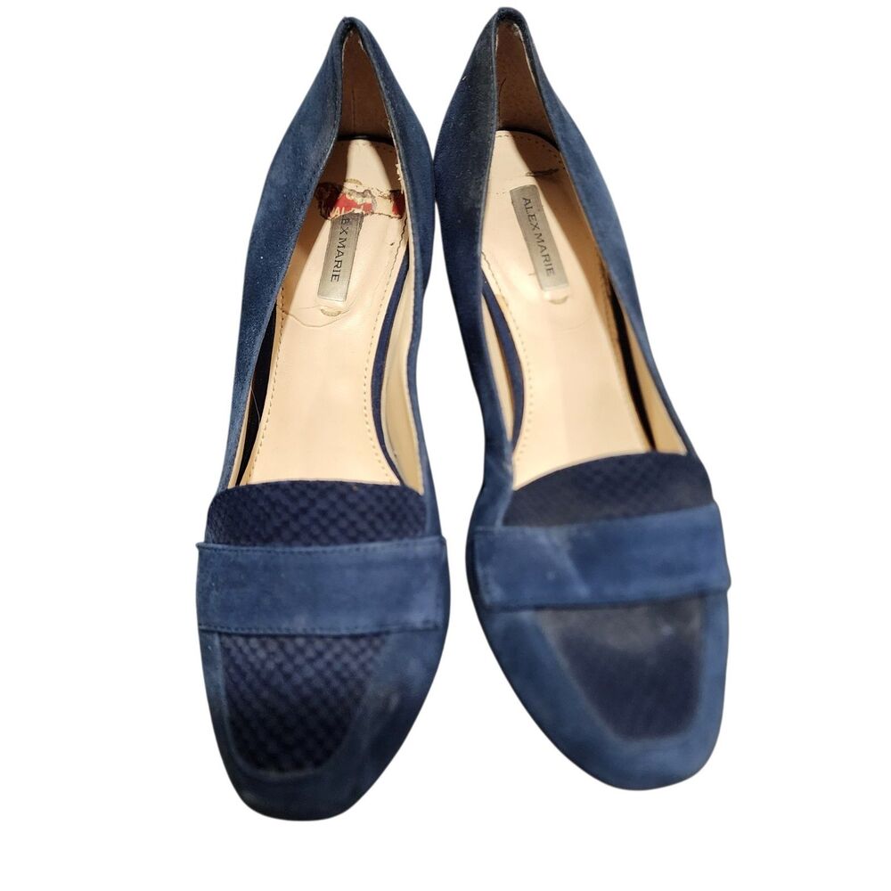 Alex Marie Blue Suede Pumps Block Heel Loafer Style Career Comfort Heels